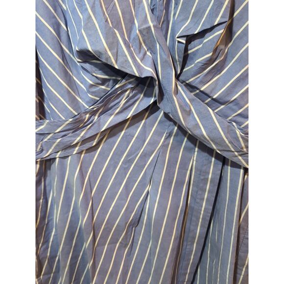 LOFT Shirt Dress Sz 16 Blue White Striped Long Sleeve Wrap Midi V-Neck - Picture 11 of 15